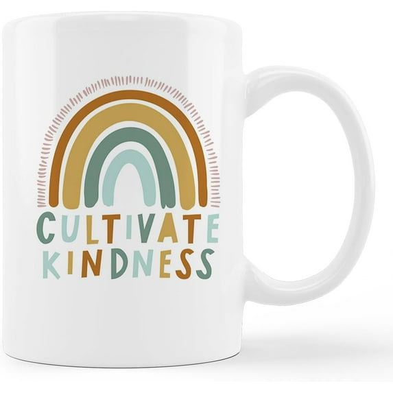 Cultivate Kindness Boho Rainbow Ceramic Mug-11oz Coffee Milk Tea Mug Cup with Handle,Motivational Kindness Gifts for Women Girls Kids
