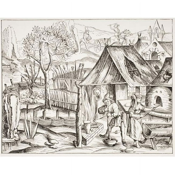 Cultivation of Grain by Peasants & Manufacture of Barley & Oat Bread 19th Century Reproduction of A Woodcut From An Edition of Virgil Published At Lyons In 1517 Poster Print, 17 x 13