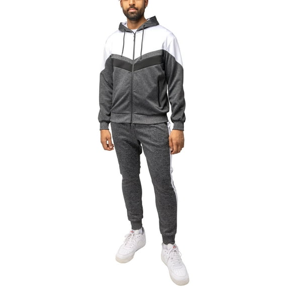 Cultura Men's Sweatsuit w/ Zipper Pockets, Zip Up Hoodie Track Suit for Running Jogging Sports Casual, Heather Charcoal/White/Black, Small