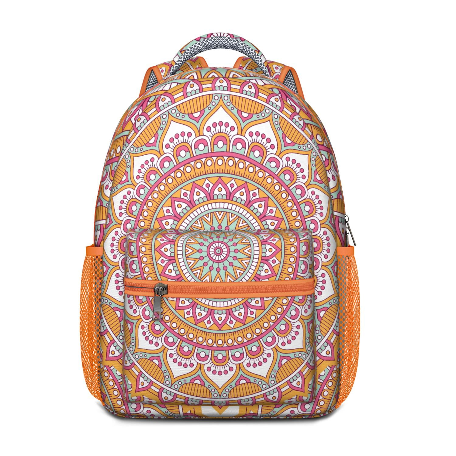 Orange Boho Backpack Natural Floral Sling Bag Anti-Theft Shoulder Backpack for  main image 2