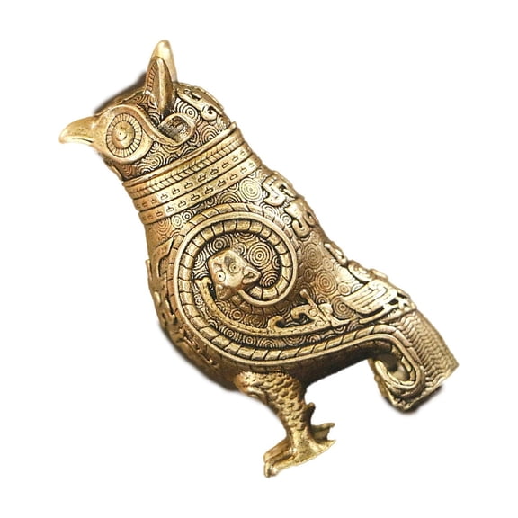 Cultural Bronze Brasses Owl Zun Miniature Statue Classical Home Decors Handcrafted Art Piece Historical Design