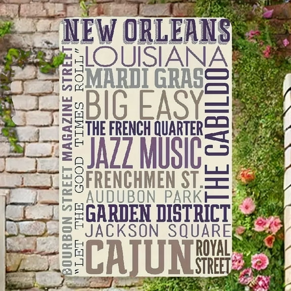 Cultural Decor Charming New Orleans, LA Metal Wall Art - 8x12 Vintage-Inspired Tin Sign Featuring Carnival, Jazz, & More - Durable, Pre-Drilled for Easy Hanging - Ideal for Home, Cafe Decor, Vintage