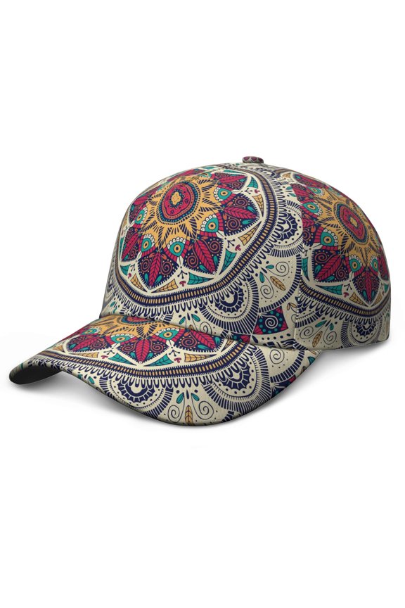 Cultural Exotic Baseball Cap – Boho Tribal Dad Hat Featuring Mandala Geometric Pattern, Traditional Spiritual Design, Adjustable and Lightweight