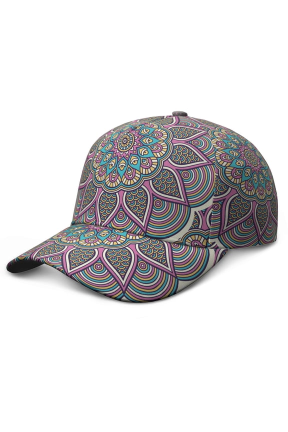Cultural Exotic Baseball Cap – Boho Tribal Dad Hat Featuring Mandala Geometric Pattern, Traditional Spiritual Design, Adjustable and Lightweight