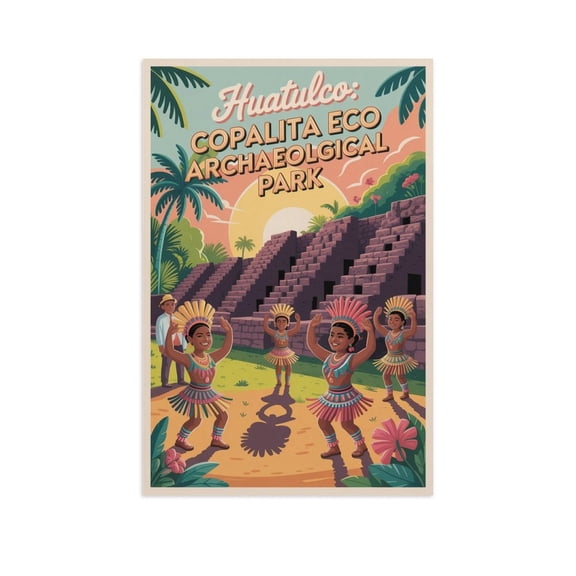 Cultural Festival Wall Art Copalita Eco Archaeological Park Huatulco Mexico Retro Travel Poster Vintage Celebration Artwork Print Poster