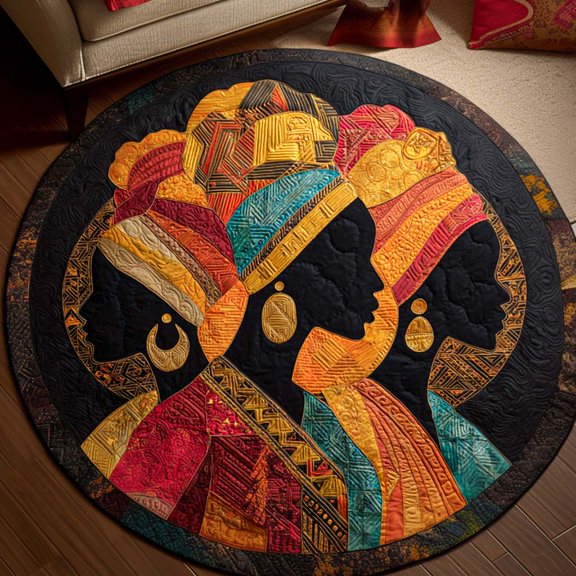 Cultural Harmony Quilted Round Mat, Cultural Heritage Round Floor Mat, Native Inspired Home Decor Rug, Quilted Area Carpet for Bedroom Living Room