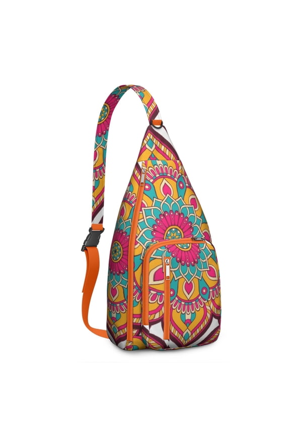 Cultural Heritage Sling Backpack - Spiritual Mandala & Tribal Motifs, Lightweight Anti-Theft Daypack