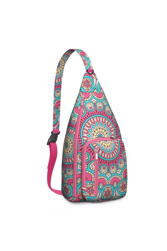 Cultural Heritage Sling Backpack&nbsp;- Spiritual Mandala & Tribal Motifs, Lightweight Anti-Theft Daypack