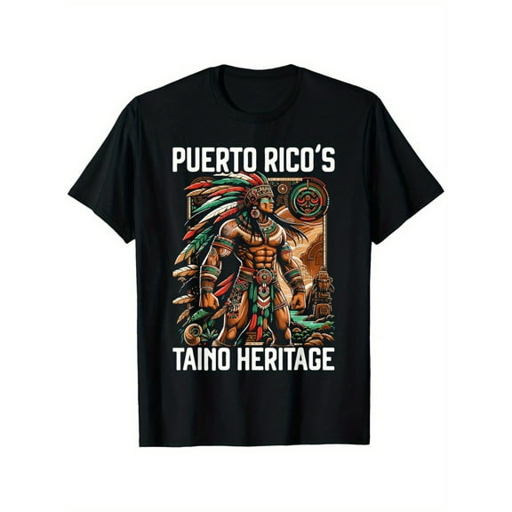 [Cultural Pride, Graphic Tee] 100% Cotton Unisex Puerto Rico Taino Heritage Graphic Tee | Black, Vibrant Indigenous Design, S-XXXL, Lightweight & Breathable for All Seasons