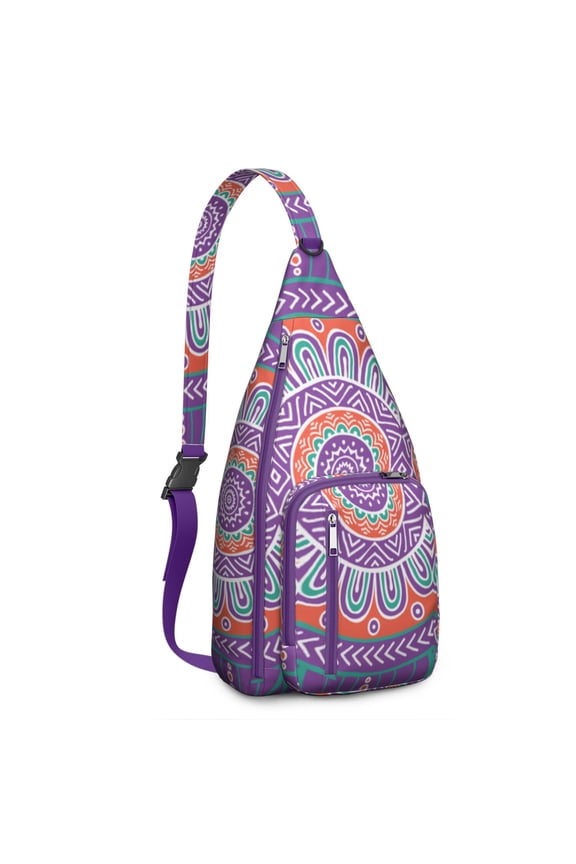 Cultural Print Sling Backpack Multi-functional Organizer with Hidden Security Pocket