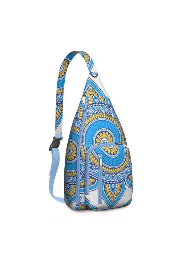 Cultural Print Sling Backpack Multi-functional Organizer with Hidden Security Pocket