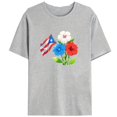 thumbnail image 1 of Cultural T - Shirt with Puerto Rican Flag and Floral Design，Pattern printing，Women's T shirt，short sleeve，Classic，cotton，gray，S-3XL, 1 of 3