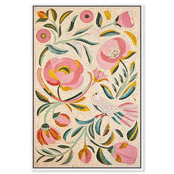Cultural Tile Canvas Print Floral Wall Art by Art Remedy, White Frame, 36 x 54