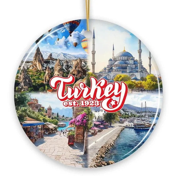 Culturally Vibrant Turkey Ceramic Ornament Ottoman Souvenir & Christmas Decor 2D FLAT CIRCLE Ceramic Ornament