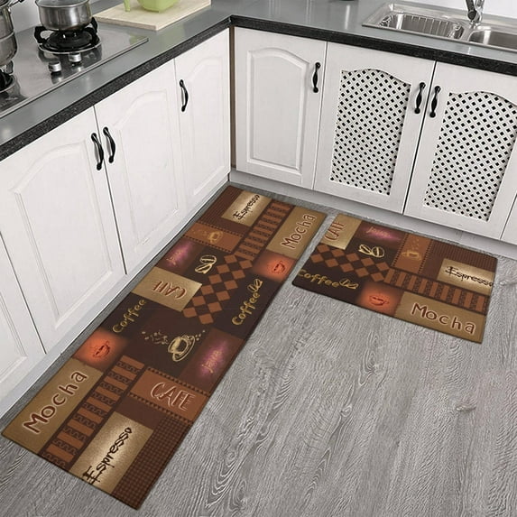 Culturalnav Coffee Kitchen Mat Set of 2 Non Slip Kitchen Runner Rug Throw Rugs Indoor/Outdoor Floor Mat for Home Kitchen-17*24 + 17*47 inches