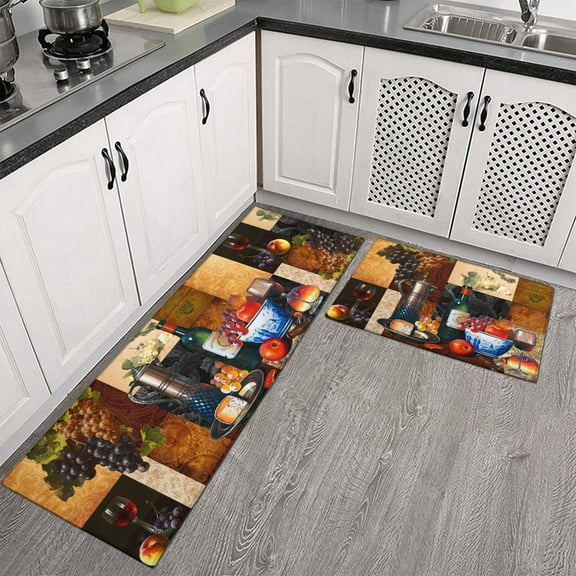 Culturalnav Red Wine Kitchen Mat Set of 2 Non Slip Kitchen Runner Rug Throw Rugs Indoor/Outdoor Floor Mat for Home Kitchen-17*24 + 17*47 inches