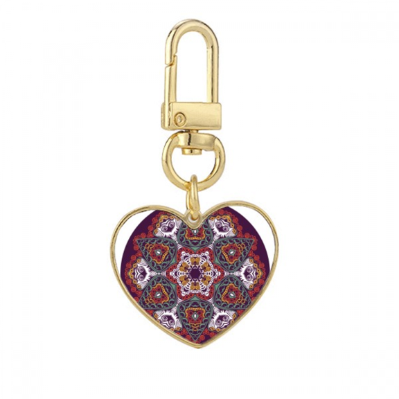 Culture Colorful Asymmetrical Pattern Gold Heart Keychain Metal Keyring Holder