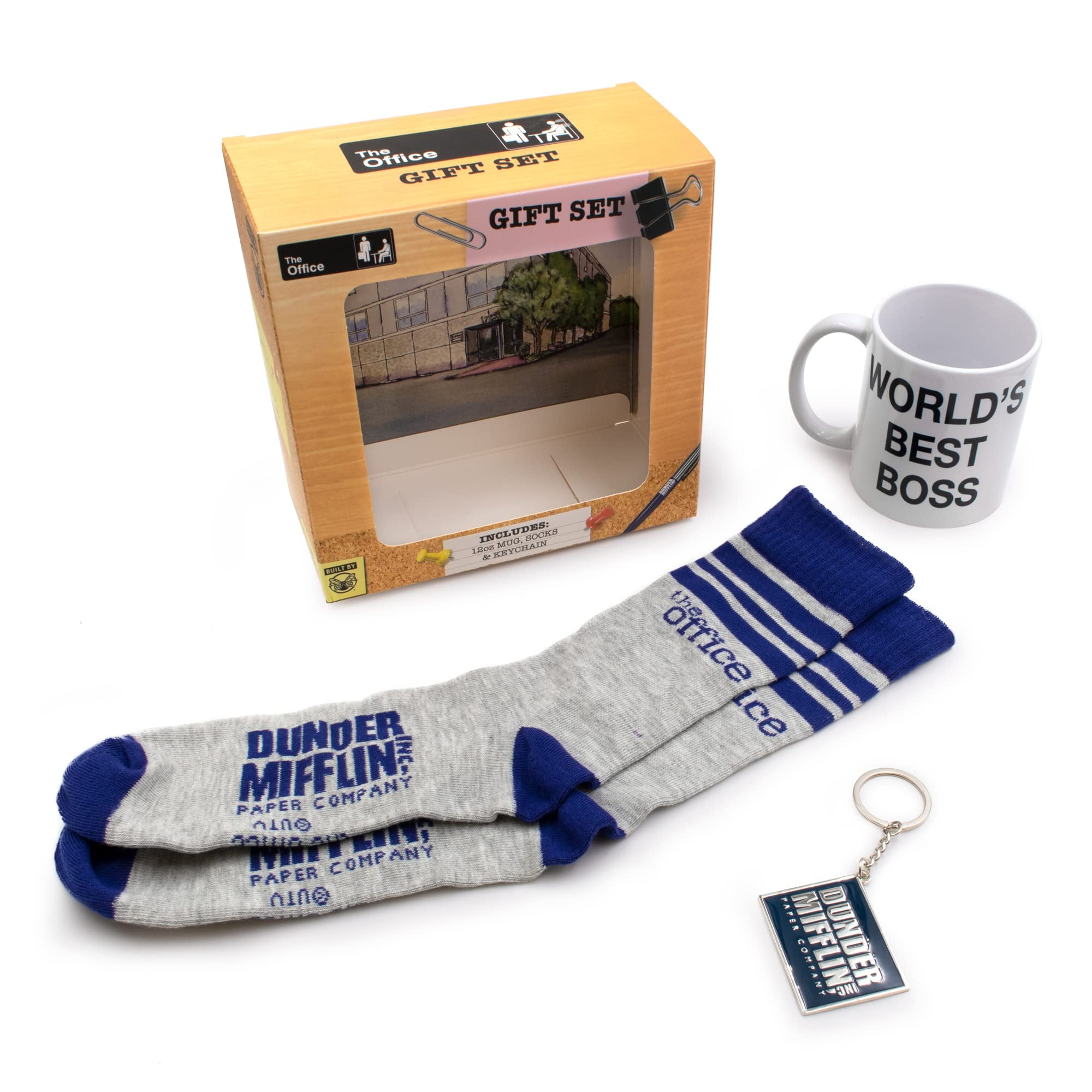 CULTUREFLY Culture Fly The Office World's Best Boss Boxed Gift Set with Crew Socks, Mug, and Key Chain