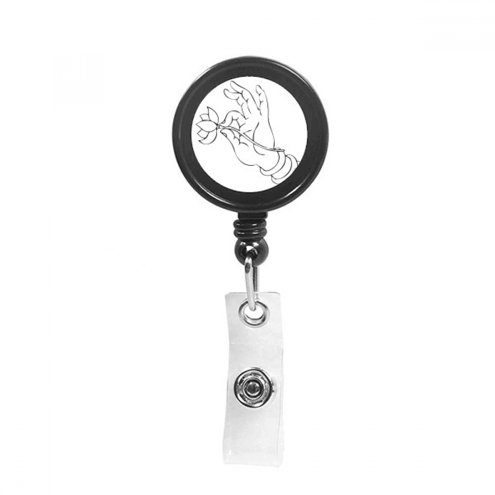 Culture Hand Lotus Line Drawing Pattern Retractable Keychain Badge Holder ID Badge