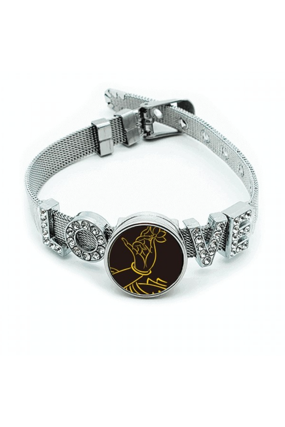 Culture Hand Lotus Simple Pattern Bracelet Wristband Crystal Love Adjustable Bangle