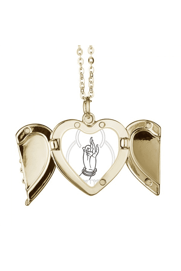 Culture Hand Lotus Simple Pattern Folded Wings Peach Heart Pendant Necklace