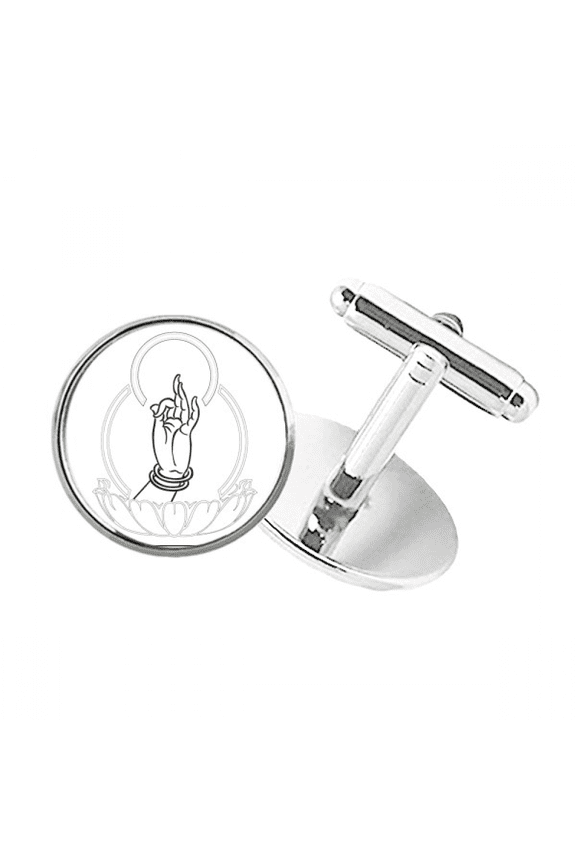 Culture Hand Lotus Simple Pattern Round Button Cuff Clip Stud Cufflinks