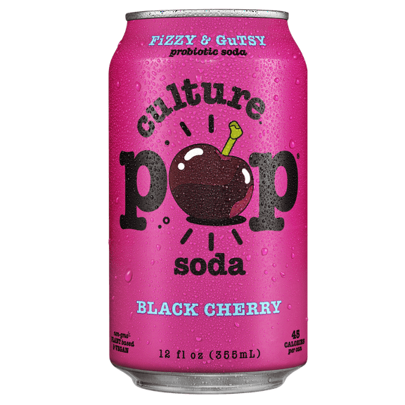 Culture Pop Soda Black Cherry, Probiotic Soda, 12fl oz 4 packs