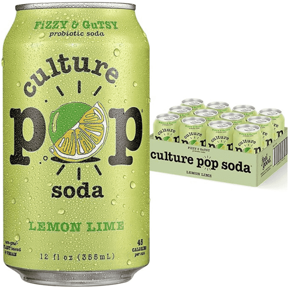 Culture Pop Soda Sparkling Probiotic Drink, Lemon Lime, 12 Pack, 12 Fl Oz Cans