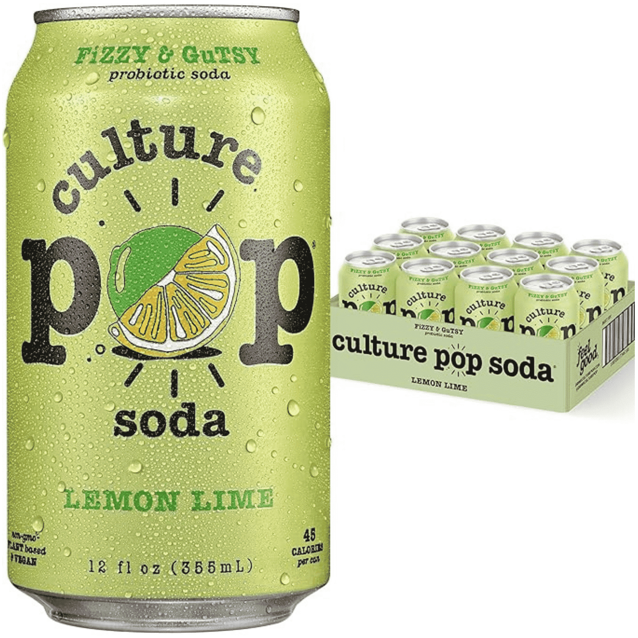 Culture Pop, Sparkling Probiotic Soda, Lemon Lime, 12 Pack