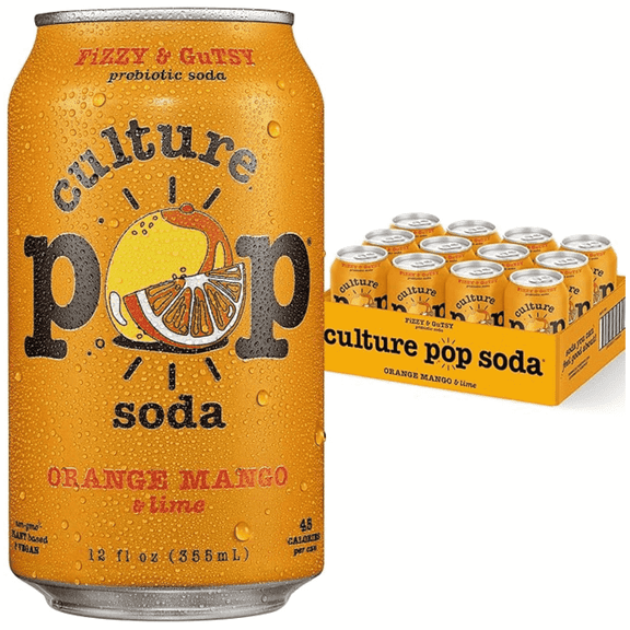 Culture Pop Soda Sparkling Probiotic Drink, Orange Mango, 12 Pack, 12 Fl Oz Cans