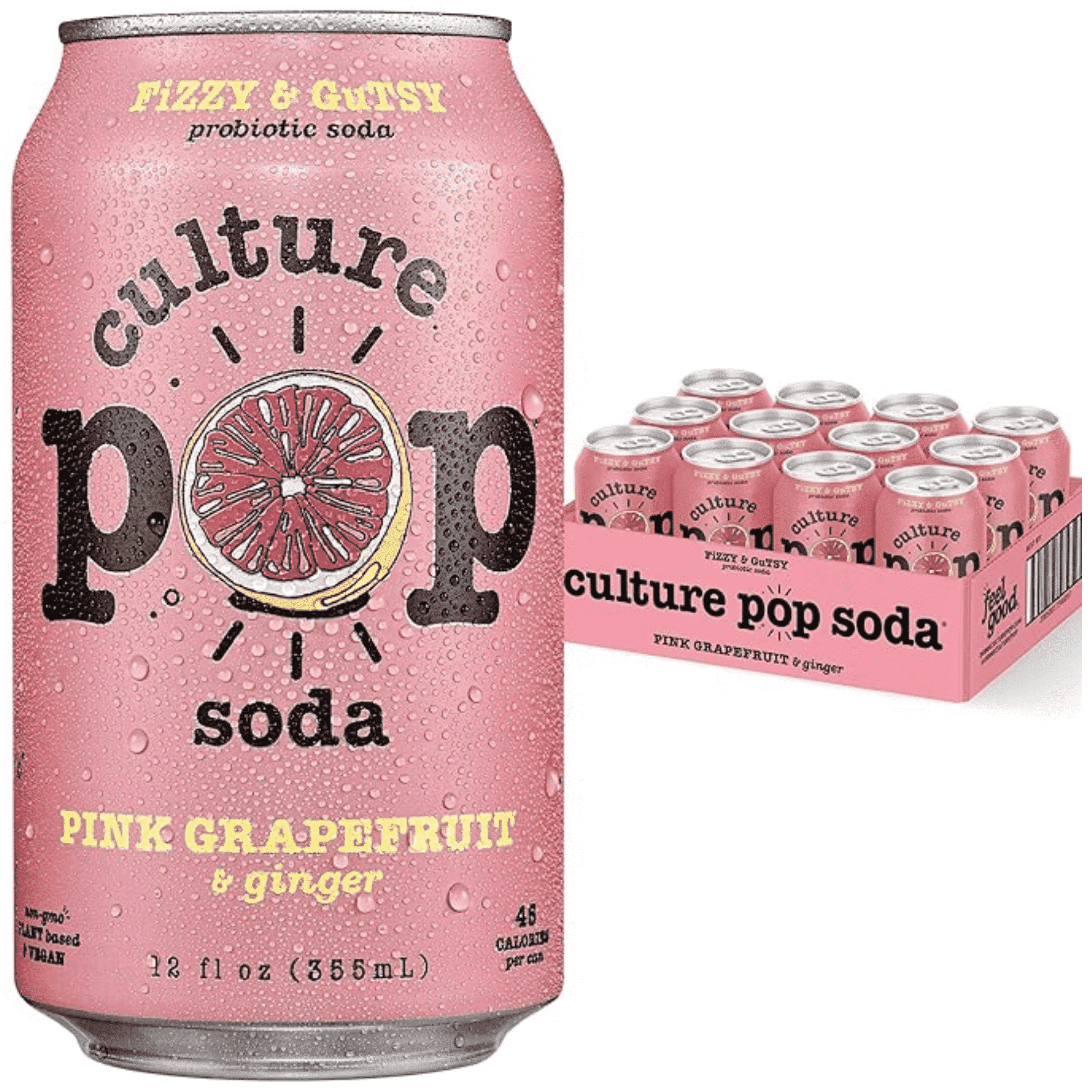 邦楽 COLORFUL POP Culture Pop Soda Sparkling Probiotic Drink, Pink Grapefruit, 12