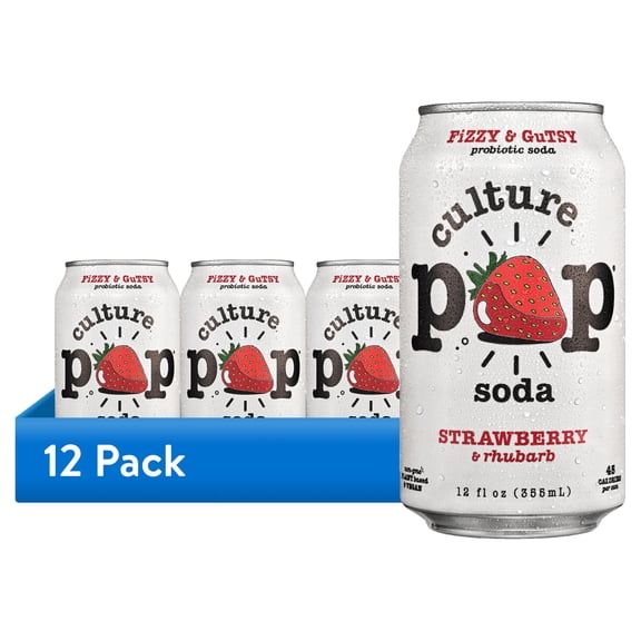 (12 pack) Culture Pop Soda Strawberry Rhubarb, Probiotic Soda, 12 fl oz
