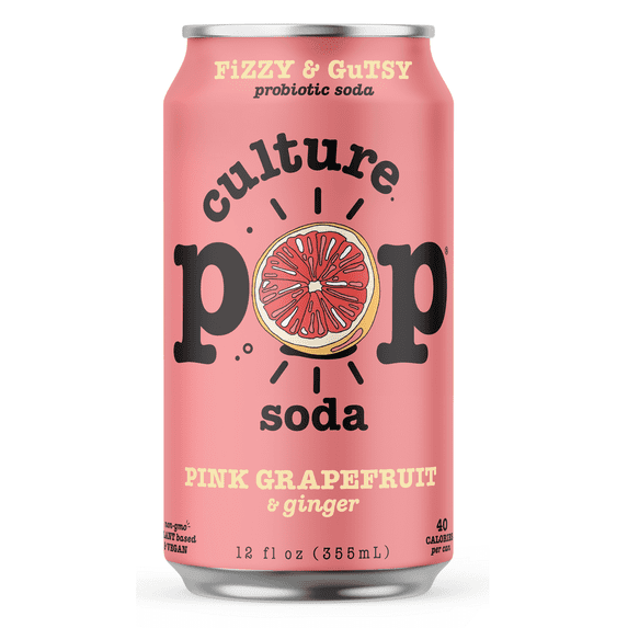 Culture Pop Sparkling Probiotic Soda | 40 Calories per can, Vegan, Non-GMO | 12 Fl Oz Cans (Grapefruit, Pack of 6)