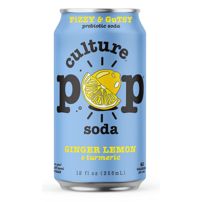 Culture Pop Sparkling Probiotic Soda, Ginger Lemon, 12 Fl Oz Cans