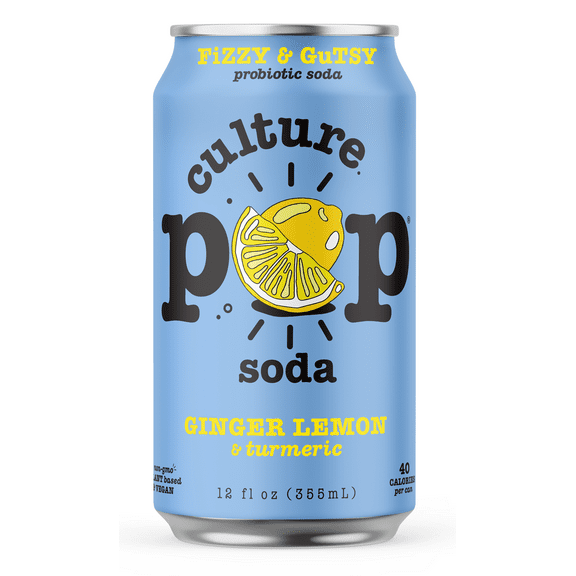 Culture Pop Sparkling Probiotic Soda, Ginger Lemon, 12 Fl Oz Cans (Pack of 24)
