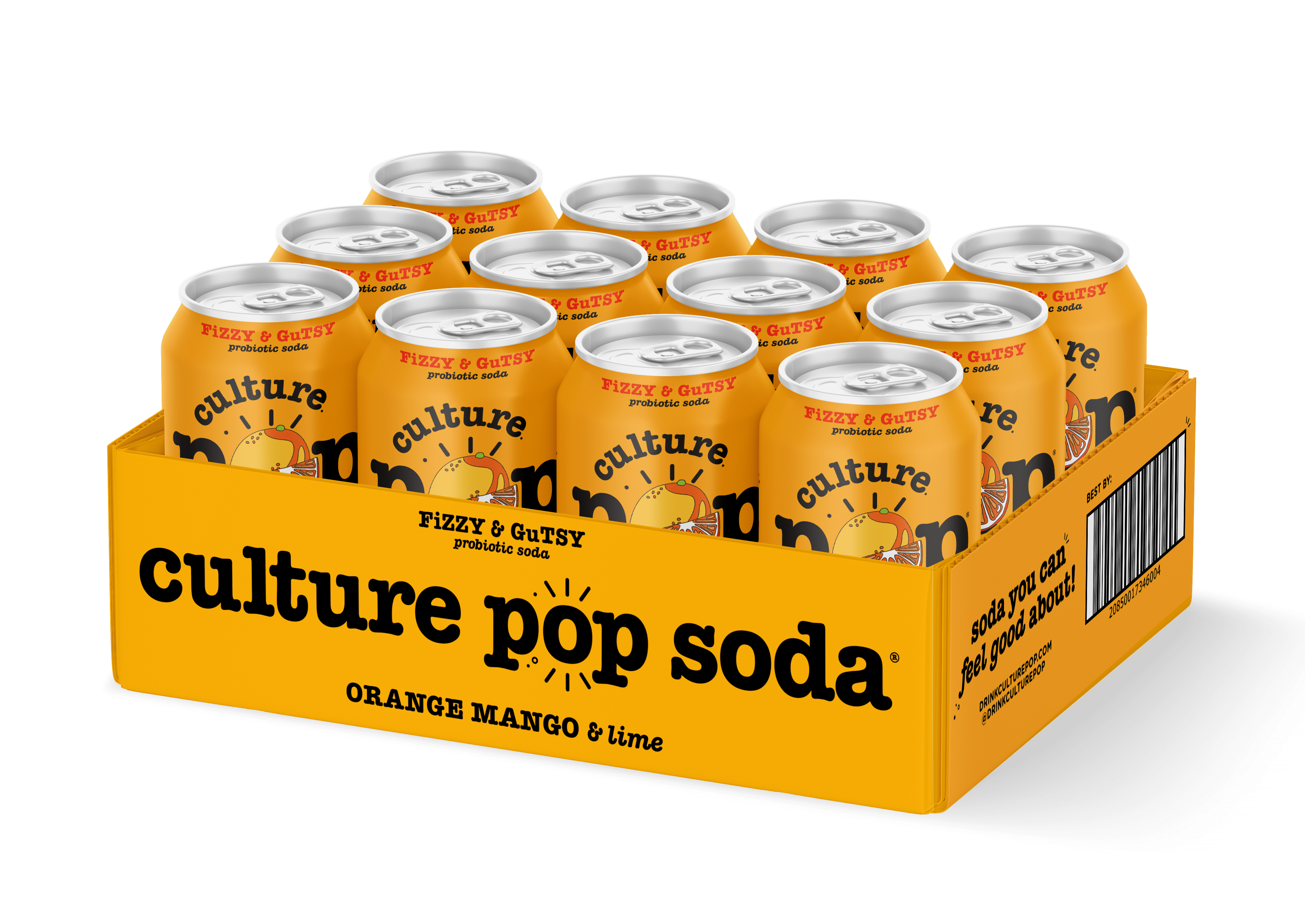邦楽 COLORFUL POP Culture Pop Sparkling Probiotic Soda, Orange Mango, 12 Fl Oz Cans