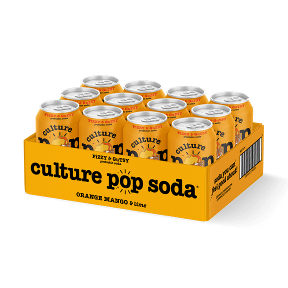 Culture Pop Sparkling Probiotic Soda, Orange Mango, 12 Fl Oz Cans (Pack of 16)