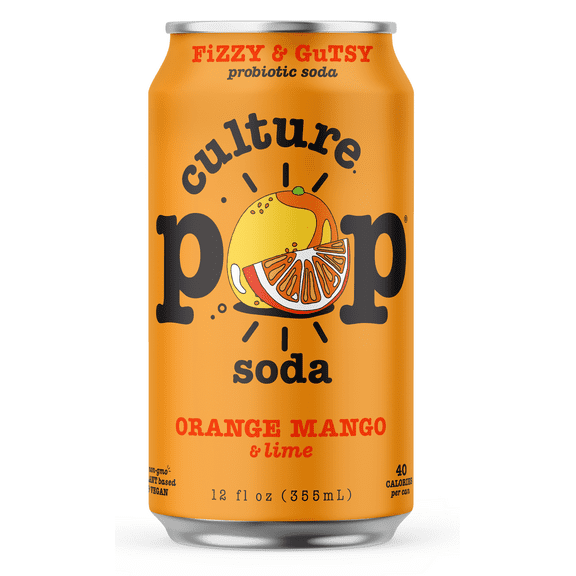 Culture Pop Sparkling Probiotic Soda, Orange Mango, 12 Fl Oz Cans (Pack of 6)
