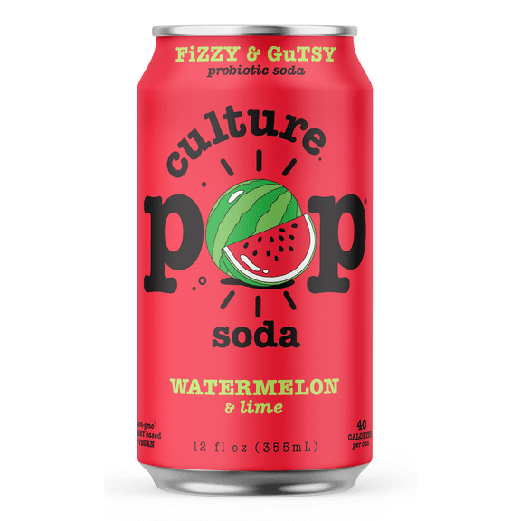 Culture Pop Sparkling Probiotic Soda, Watermelon Lime, 12 Fl Oz Cans (Pack of 16)