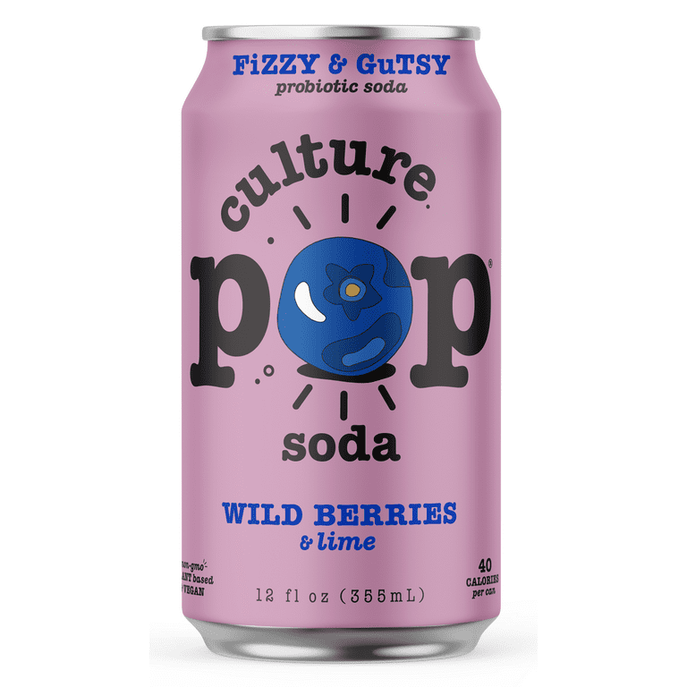 Culture Pop Sparkling Probiotic Soda, Wild Berries, 12 Fl Oz Cans