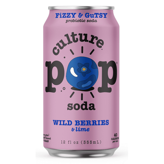Culture Pop Sparkling Probiotic Soda, Wild Berries, 12 Fl Oz Cans (Pack of 24)