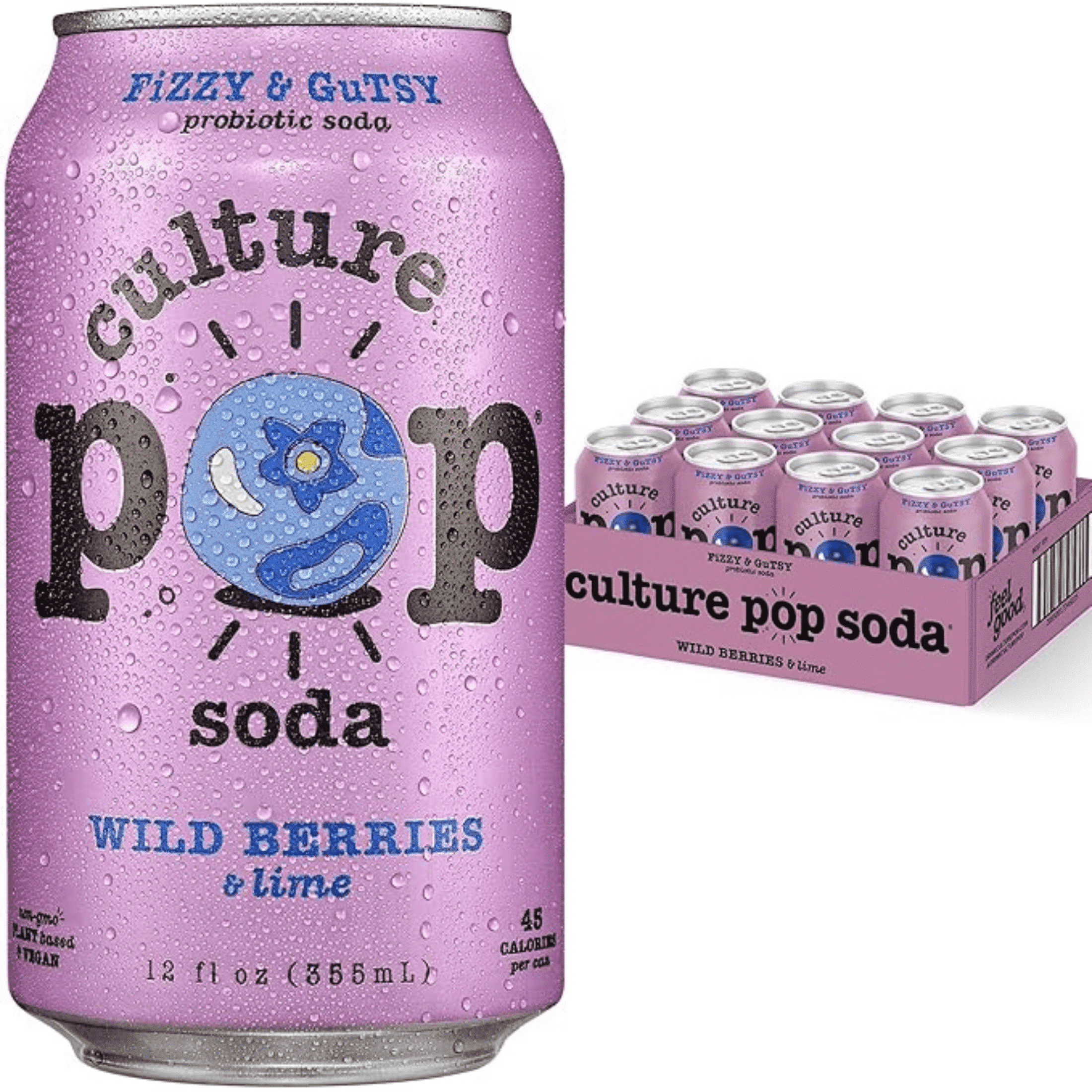 Culture Pop Sparkling Probiotic Soda, Wild Berries, 12 Pack, 12 Fl Oz Cans
