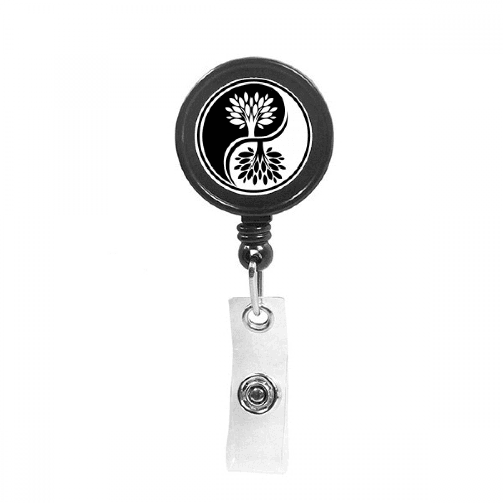 Culture  White Yin-yang Round Retractable Keychain Badge Holder ID Badge