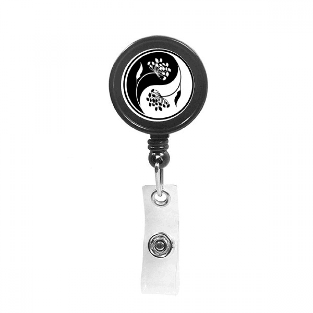 Culture Yin-yang Black White Flower Retractable Keychain Badge Holder ID Badge
