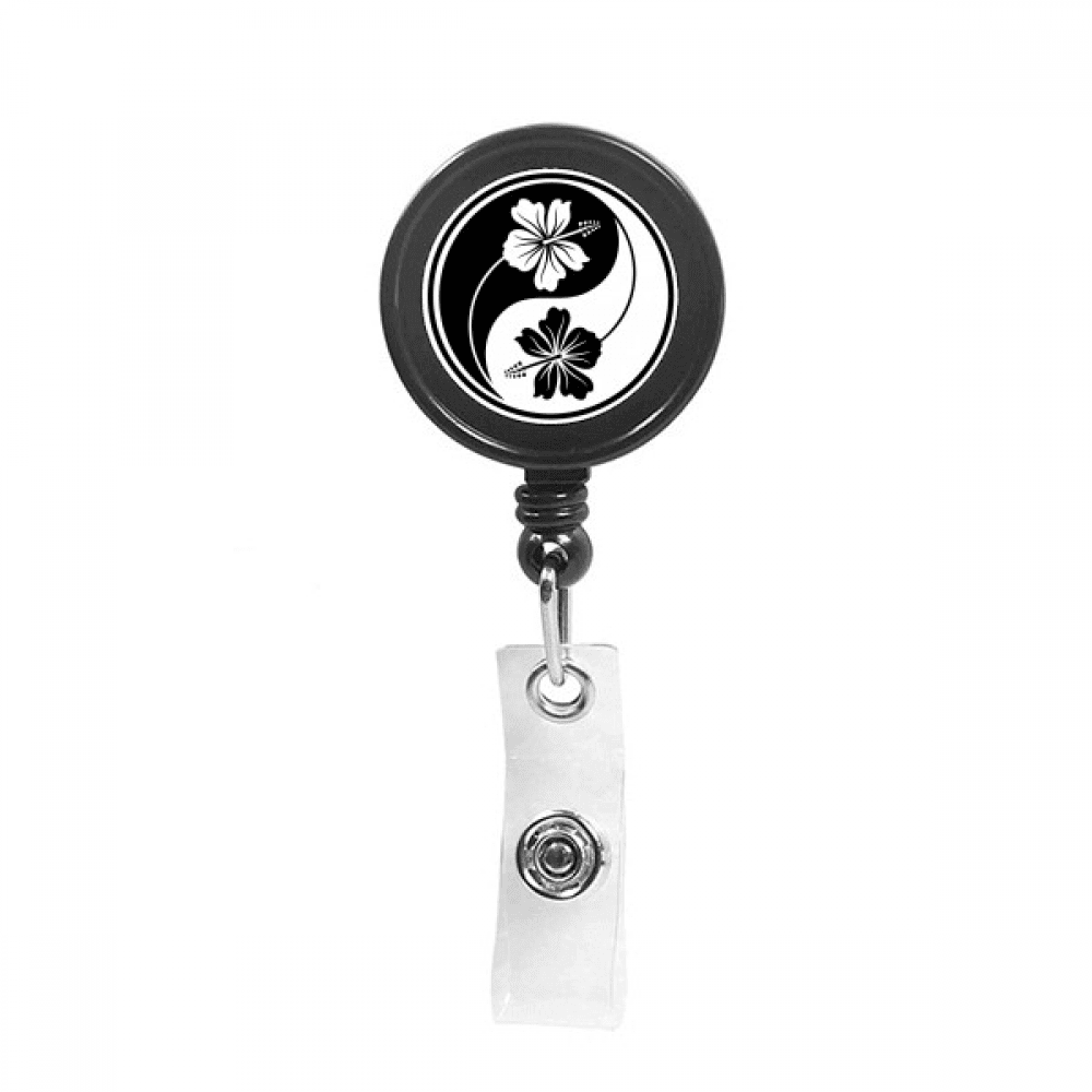Culture Yin-yang Flower Design Retractable Keychain Badge Holder ID Badge