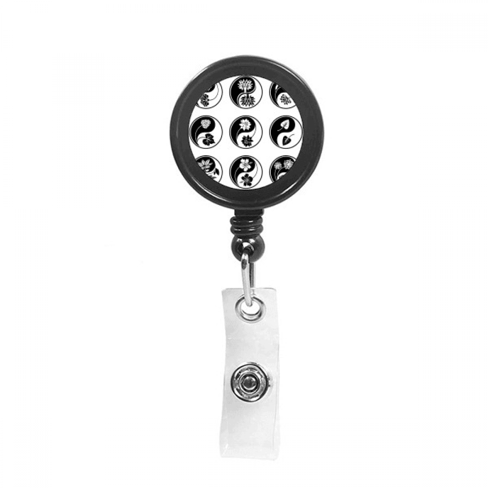 Culture Yin-yang Flower Round Design Retractable Keychain Badge Holder ID Badge