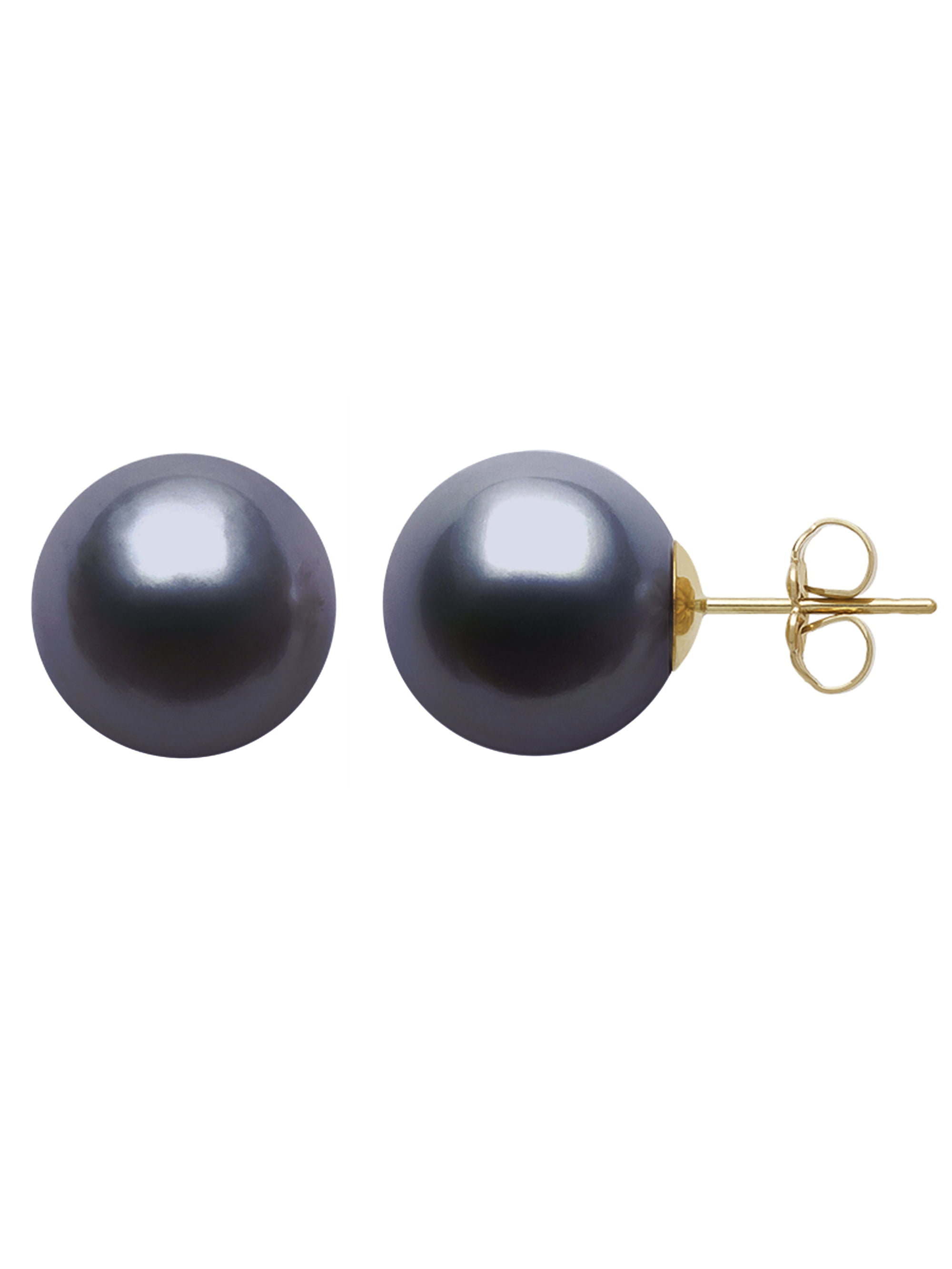 Cultured Freshwater Black Pearl AAA Quality Stud Earring in 14KT Yellow Gold
