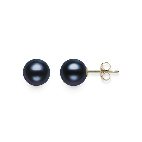Cultured Freshwater Black Pearl AAA Quality Stud Earring in 14KT Yellow Gold