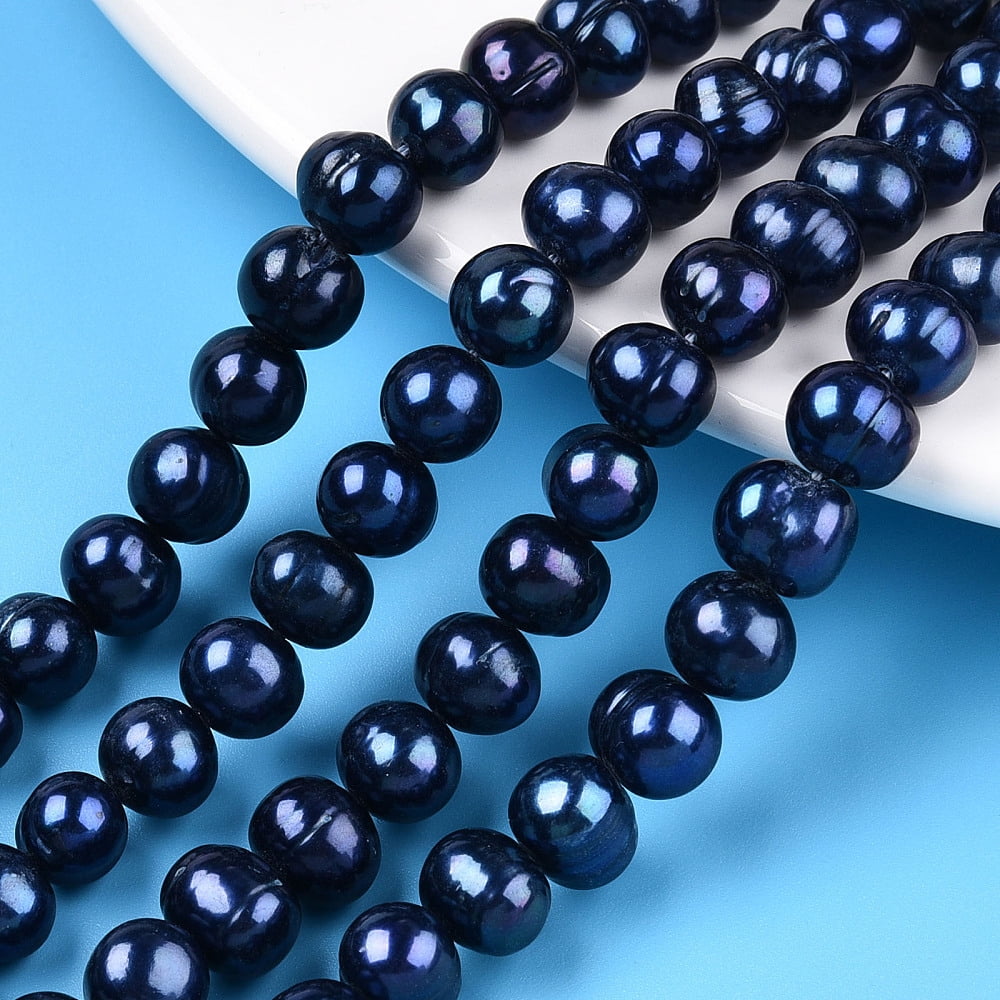 Cultured Freshwater Pearl Beads Strands Dyed Potato Prussian Blue 7~10x7~8mm Hole: 0.6~0.7mm 50pcs/strand 14.17 inch(36cm)