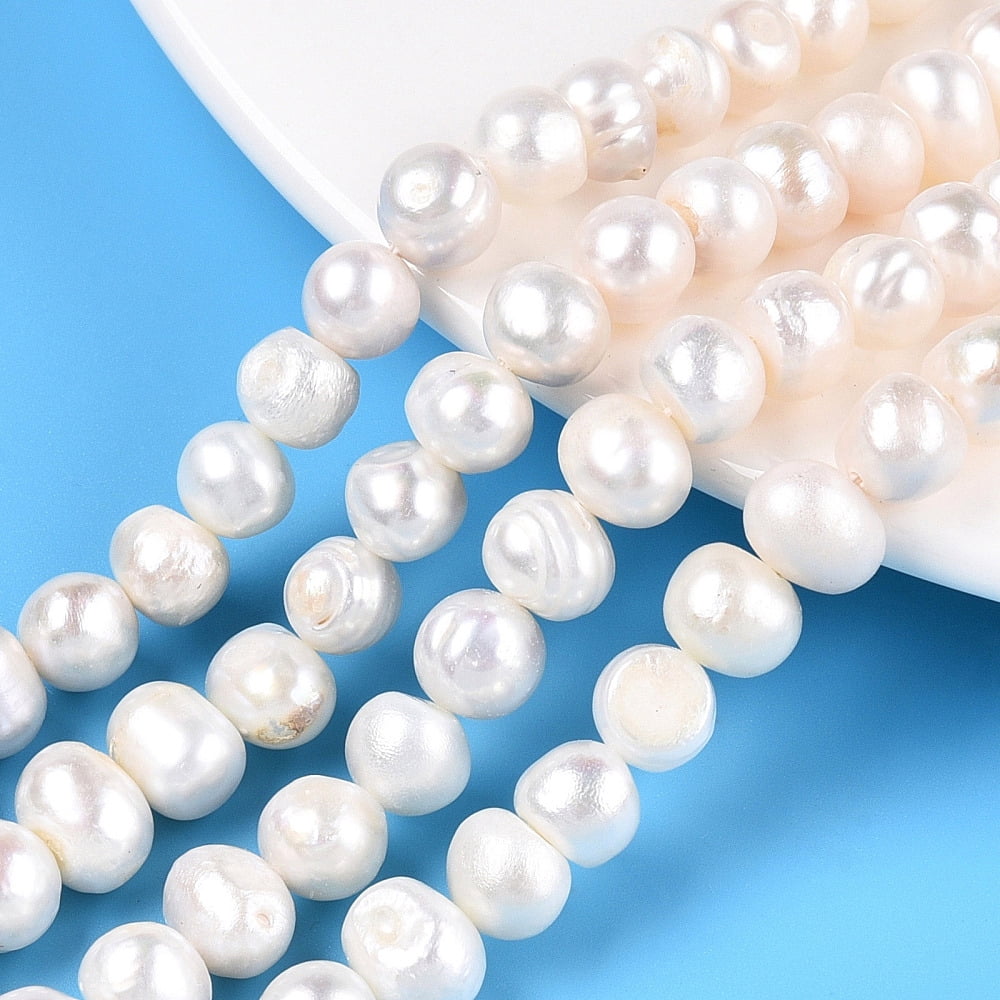 Cultured Freshwater Pearl Beads Strands Potato Creamy White 6~10x7~9mm Hole: 0.6mm 23~24pcs/strand 6.69~6.89 inch(17~17.5cm)